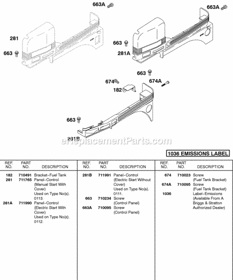 Control Panel Diagram and Parts List for 247437-0111-B1  Briggs and Stratton Engine